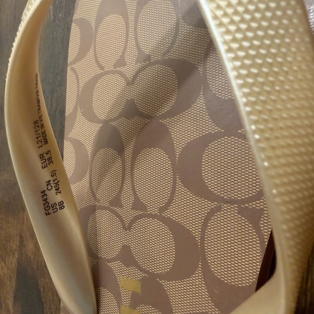 Coach Taupe and Gold Logo Jelly Slide